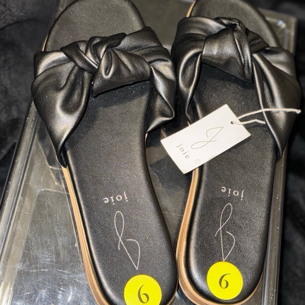 Joie Black Leather Elegant Knotted Summer Slides Size 9 NWT